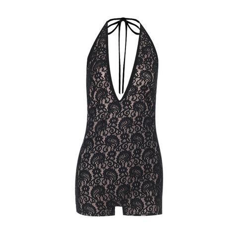 Eloura Lace Plunge Halter Playsuit