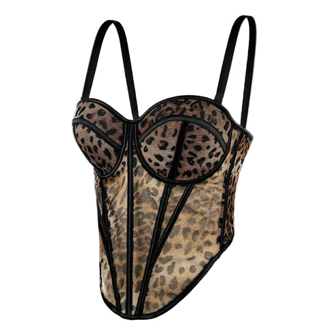 Kaira Mesh Leopard Print Corset Top