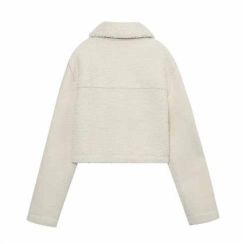 Thalia Cream Pocket Shearling Cropped Jacket