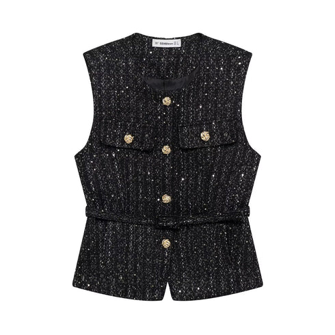 Lilith Tweed Button Down Sleeveless Cardigan