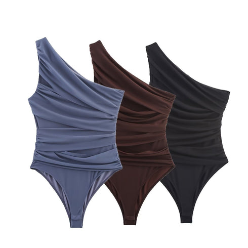 Nyssa Double Layered One Shoulder Ruched Body Suit