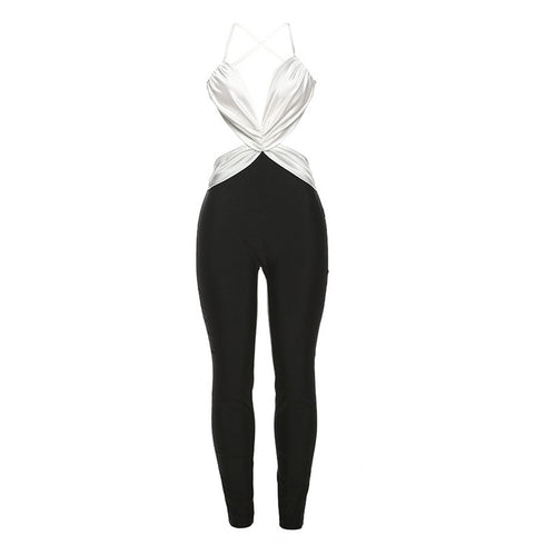 Aurea Luxe Satin Plunge Backless Slinky Jumpsuit