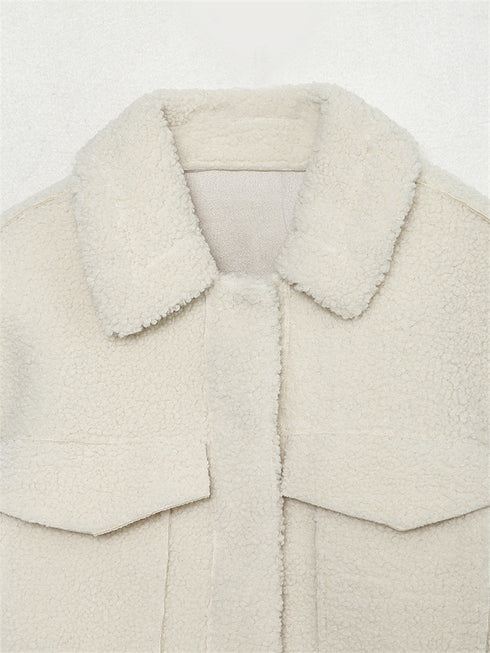 Thalia Cream Pocket Shearling Cropped Jacket