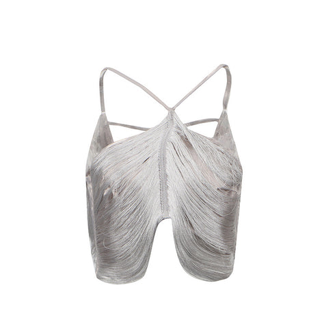 Eira Tassel Halterneck Spaghetti Crop Top