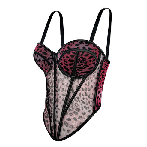 Kaira Mesh Leopard Print Corset Top