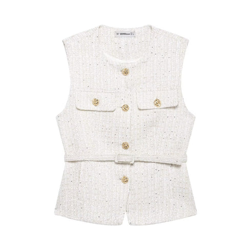 Lilith Tweed Button Down Sleeveless Cardigan