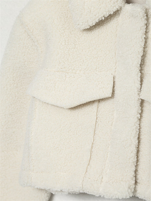 Thalia Cream Pocket Shearling Cropped Jacket
