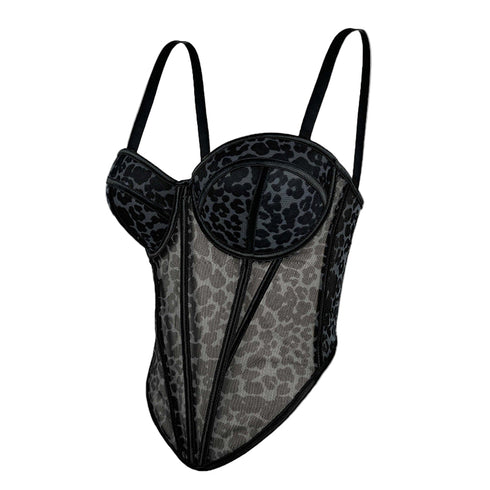 Kaira Mesh Leopard Print Corset Top
