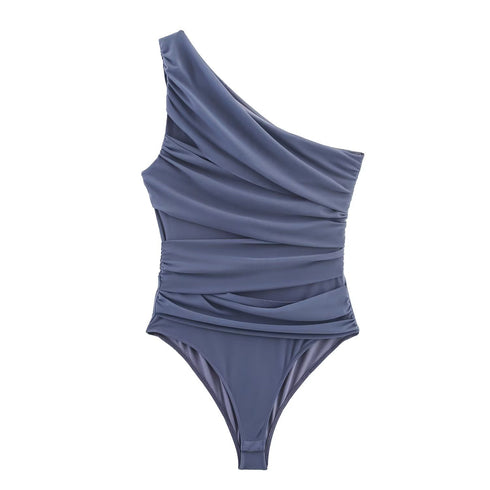 Nyssa Double Layered One Shoulder Ruched Body Suit