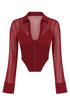 Red sheer blouse with long sleeves on a white background