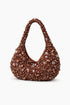 Brown beaded handbag on a white background