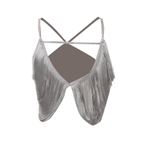 Eira Tassel Halterneck Spaghetti Crop Top