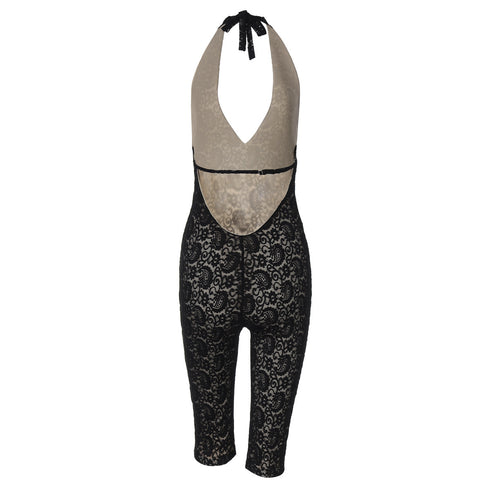 Calliope Lace Halterneck Plunge Capri Jumpsuit