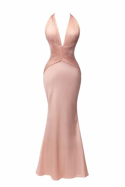 Pink evening gown on a white background
