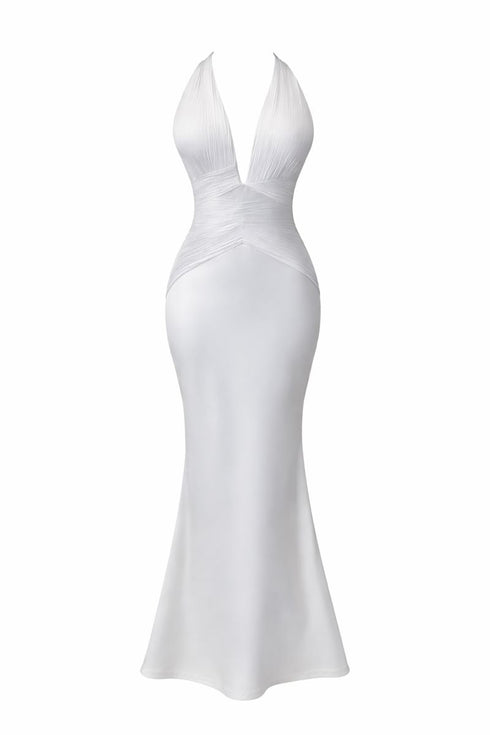 White halter neck dress on a white background