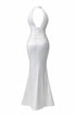 Back of White halter neck dress on a white background