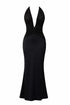 Black halter neck dress on a white background