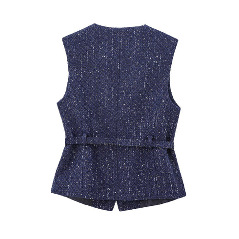 Lilith Tweed Button Down Sleeveless Cardigan