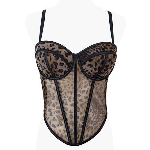 Kaira Mesh Leopard Print Corset Top