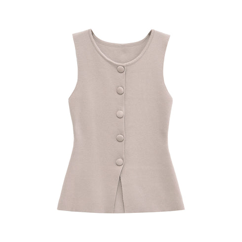 Alodia Soft Knit Button Vest Top