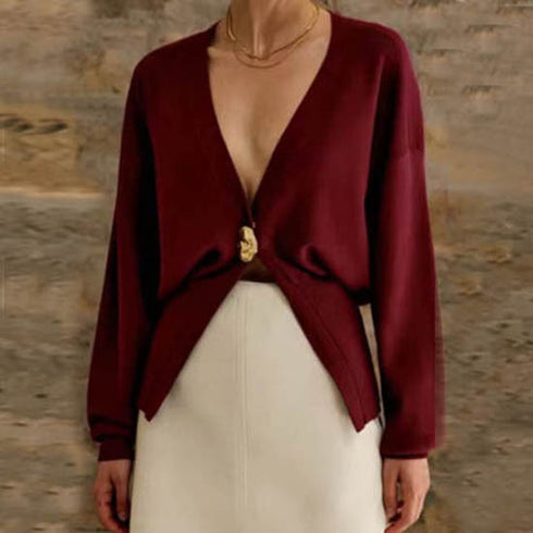 Noelle Luxe V-neck Knitted Button Cardigan