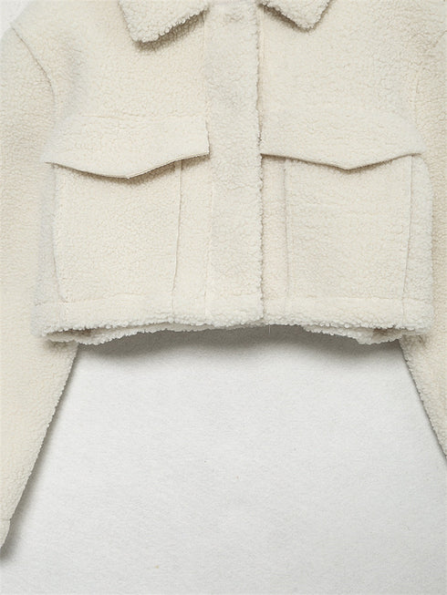 Thalia Cream Pocket Shearling Cropped Jacket