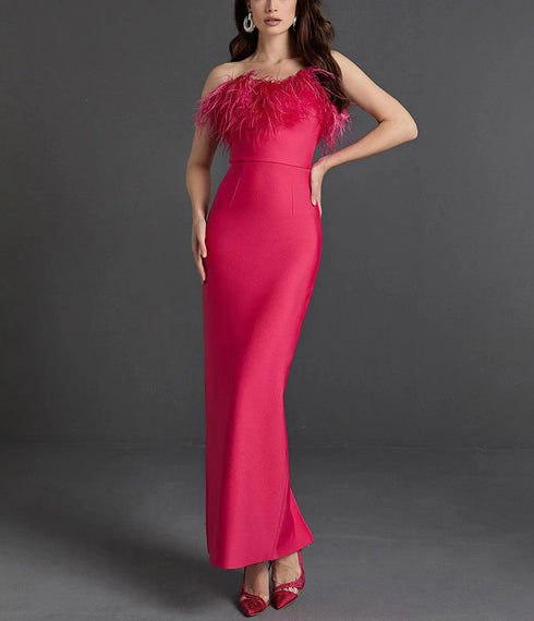 Serenya Ostrich Fur Bandeau Dress