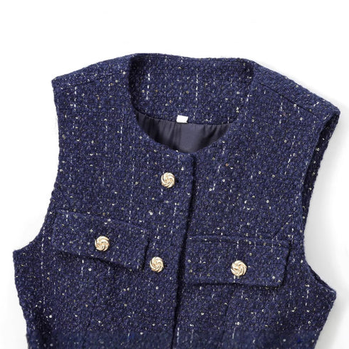 Lilith Tweed Button Down Sleeveless Cardigan