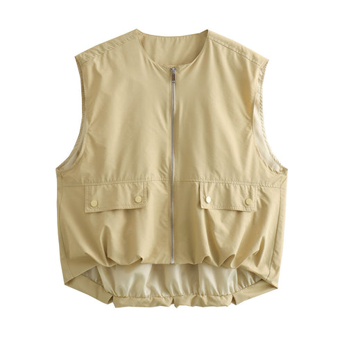 Aster Zip Up Cropped Cargo Waistcoat