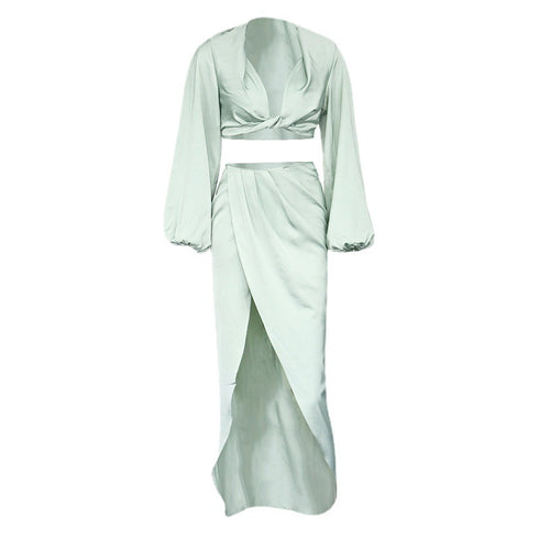 Amal Two Piece Satin Top & Skirt