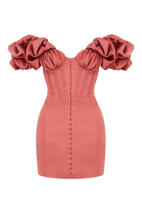 Sara Satin Off The Shoulder Ruffle Midi Dress