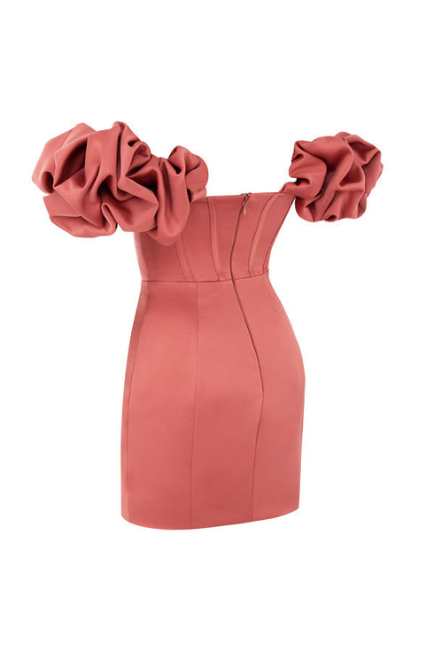 Sara Satin Off The Shoulder Ruffle Midi Dress