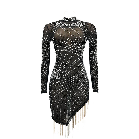 Ophelia Pearl & Diamond Embellished Fringe Hem Dress