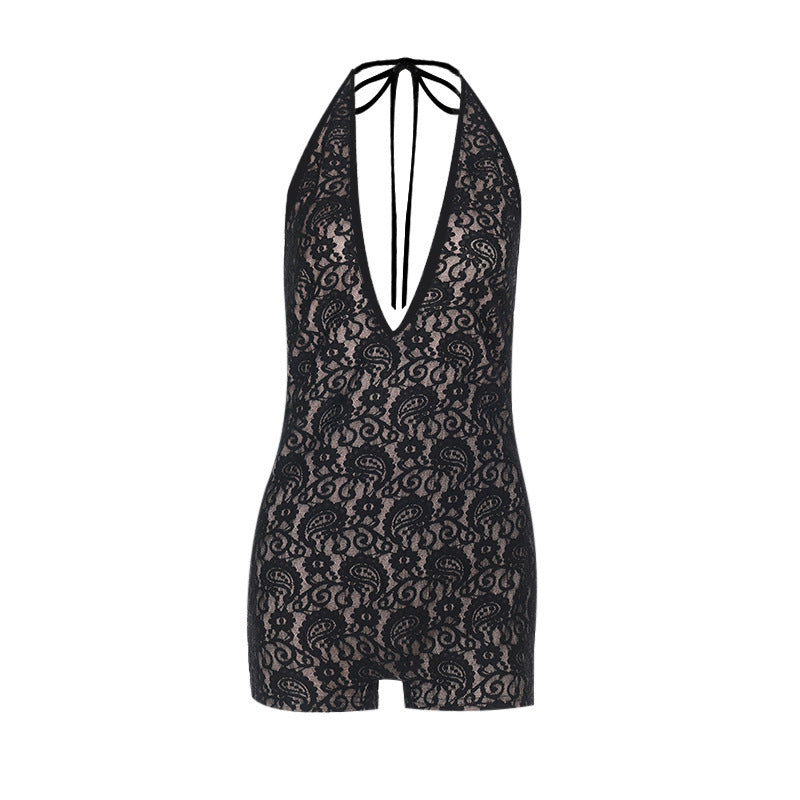 Eloura Lace Plunge Halter Jumpsuit