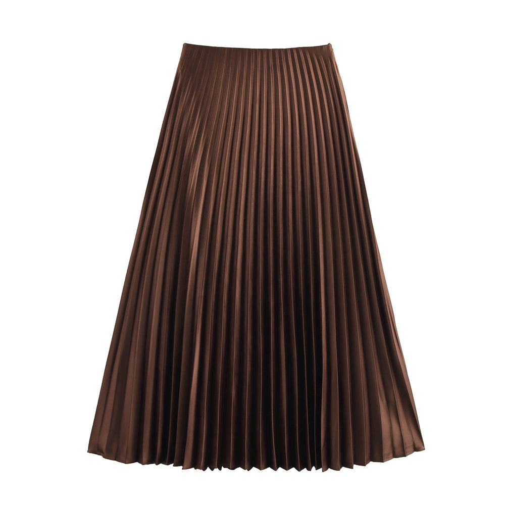 Giselle Satin Pleated Midi Skirt