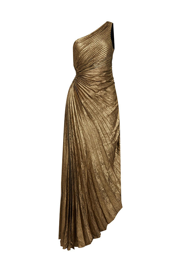 Odalys One shoulder maxi pleated dress