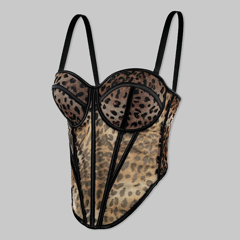 Kaira Mesh Leopard Print Corset Top