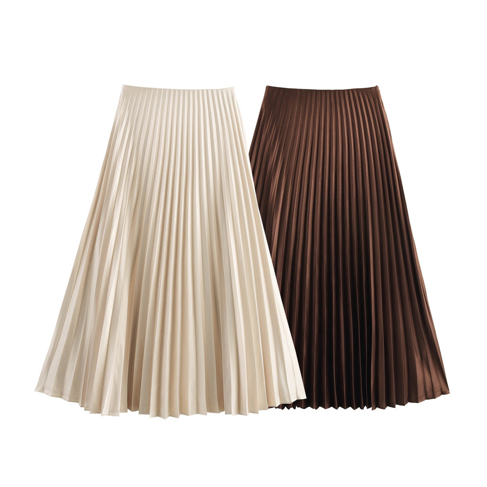 Giselle Satin Pleated Midi Skirt
