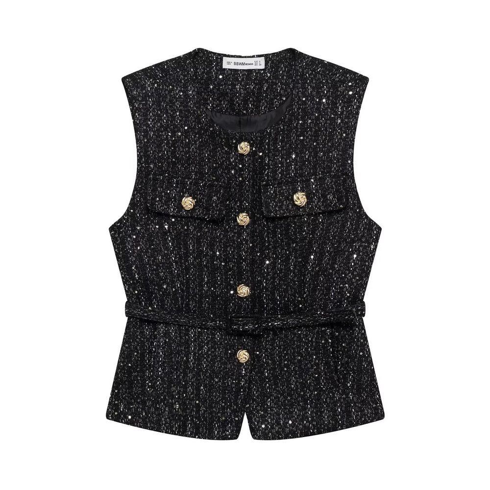 Lilith Tweed Button Down Sleeveless Cardigan