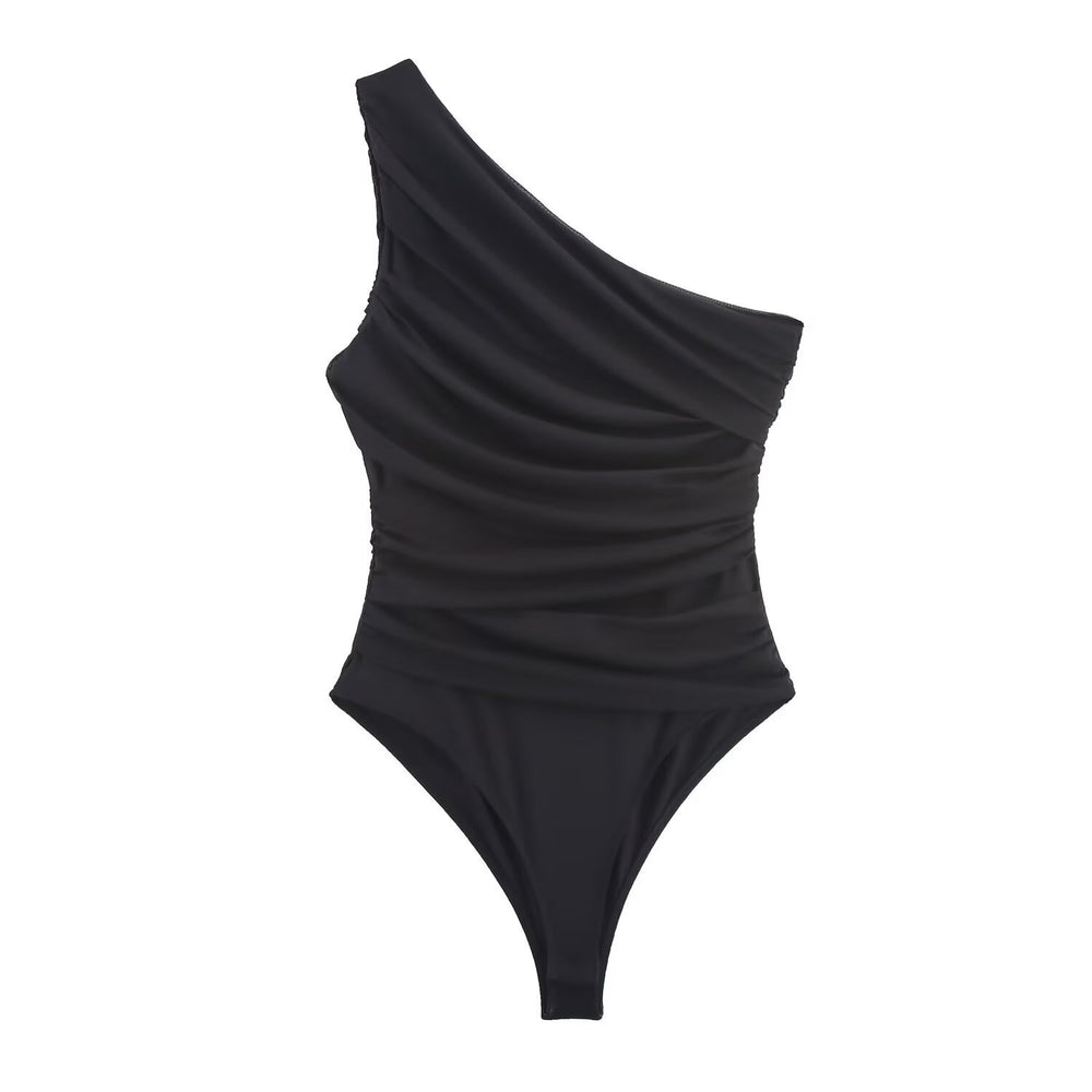 Nyssa Double Layered One Shoulder Ruched Body Suit