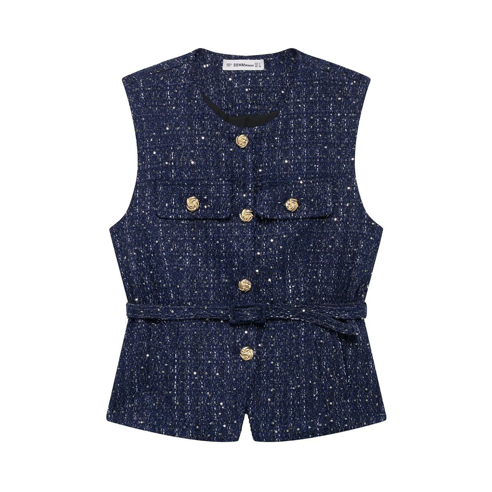 Lilith Tweed Button Down Sleeveless Cardigan