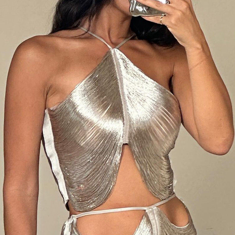 Eira Tassel Halterneck Spaghetti Crop Top