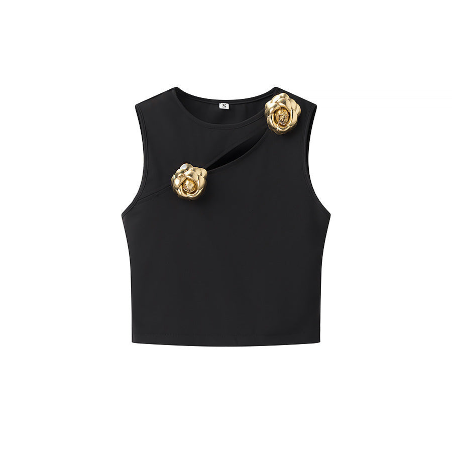 Alayna Gold Flower Detail Top and Midi Skirt Co ord