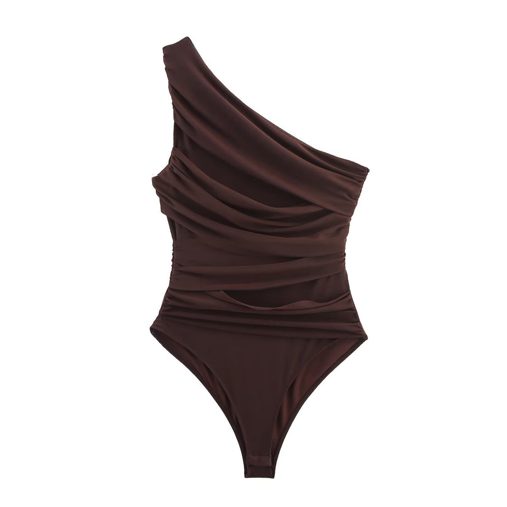 Nyssa Double Layered One Shoulder Ruched Body Suit