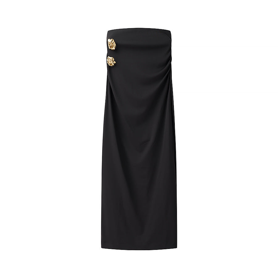Alayna Gold Flower Detail Top and Midi Skirt Co ord