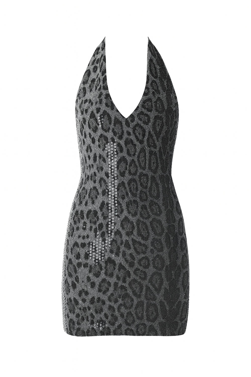 Zephyra Animal Print Sequin Halter Mini Dress