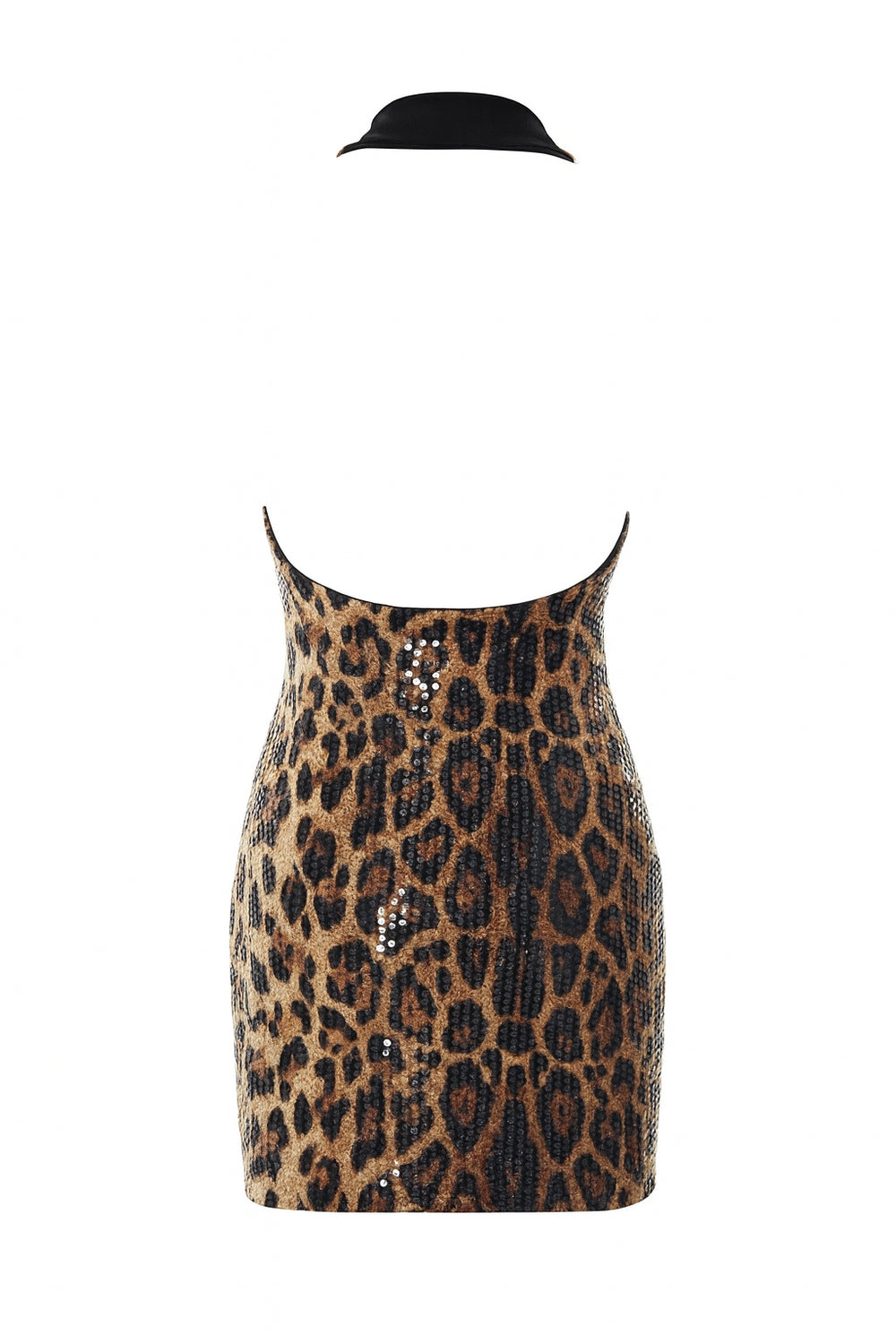Zephyra Animal Print Sequin Halter Mini Dress
