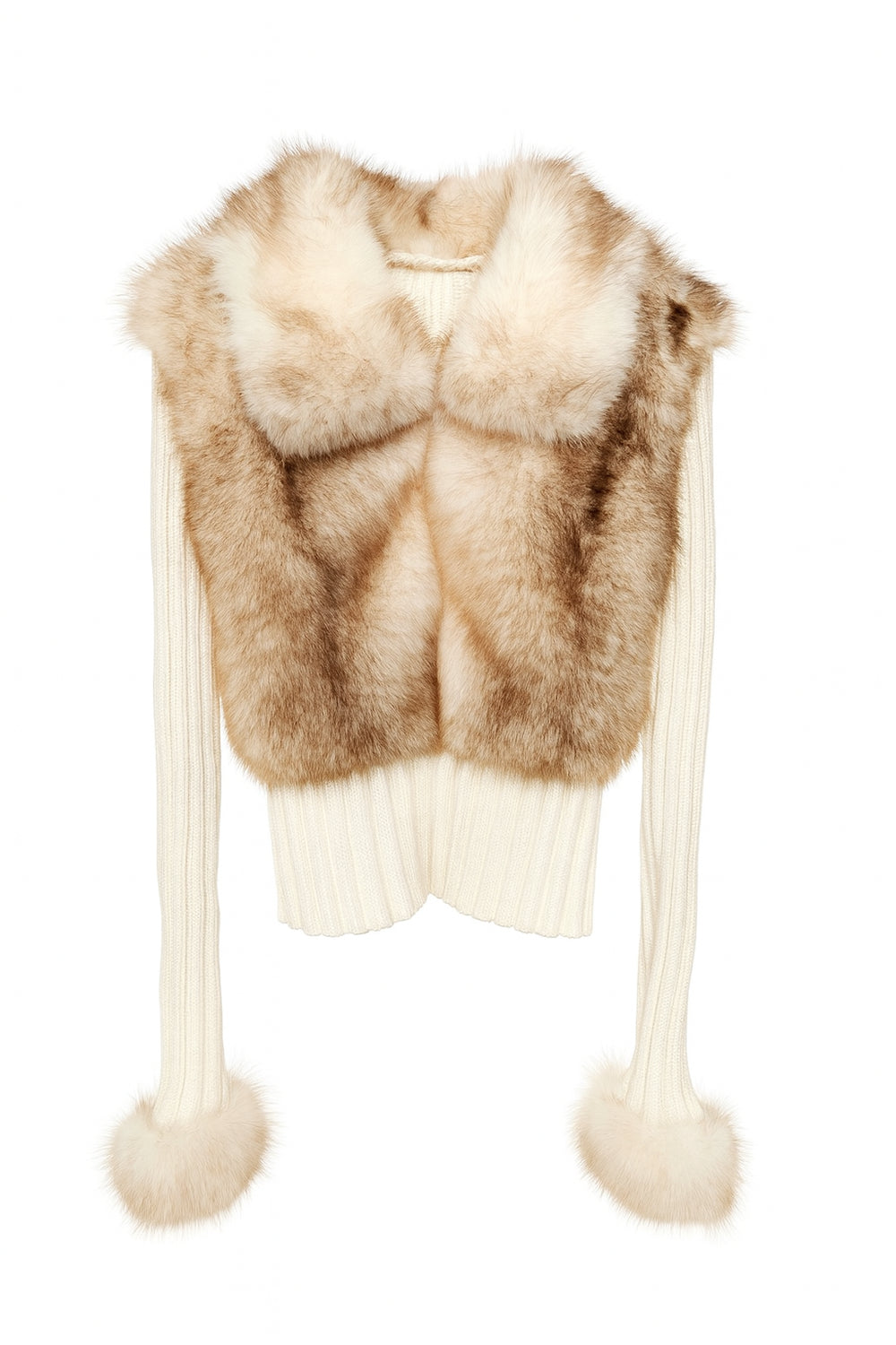Fur vest with long sleeves on a white background