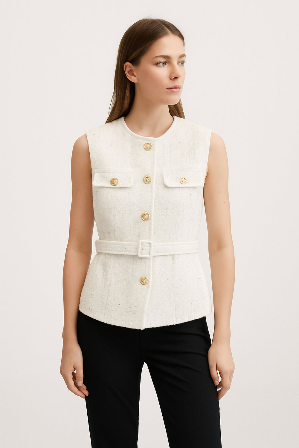 Lilith Tweed Button Down Sleeveless Cardigan