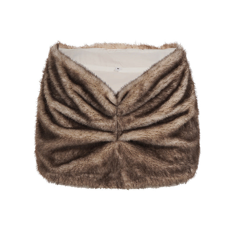 Meliora Ruched Faux Fur Mini Skirt
